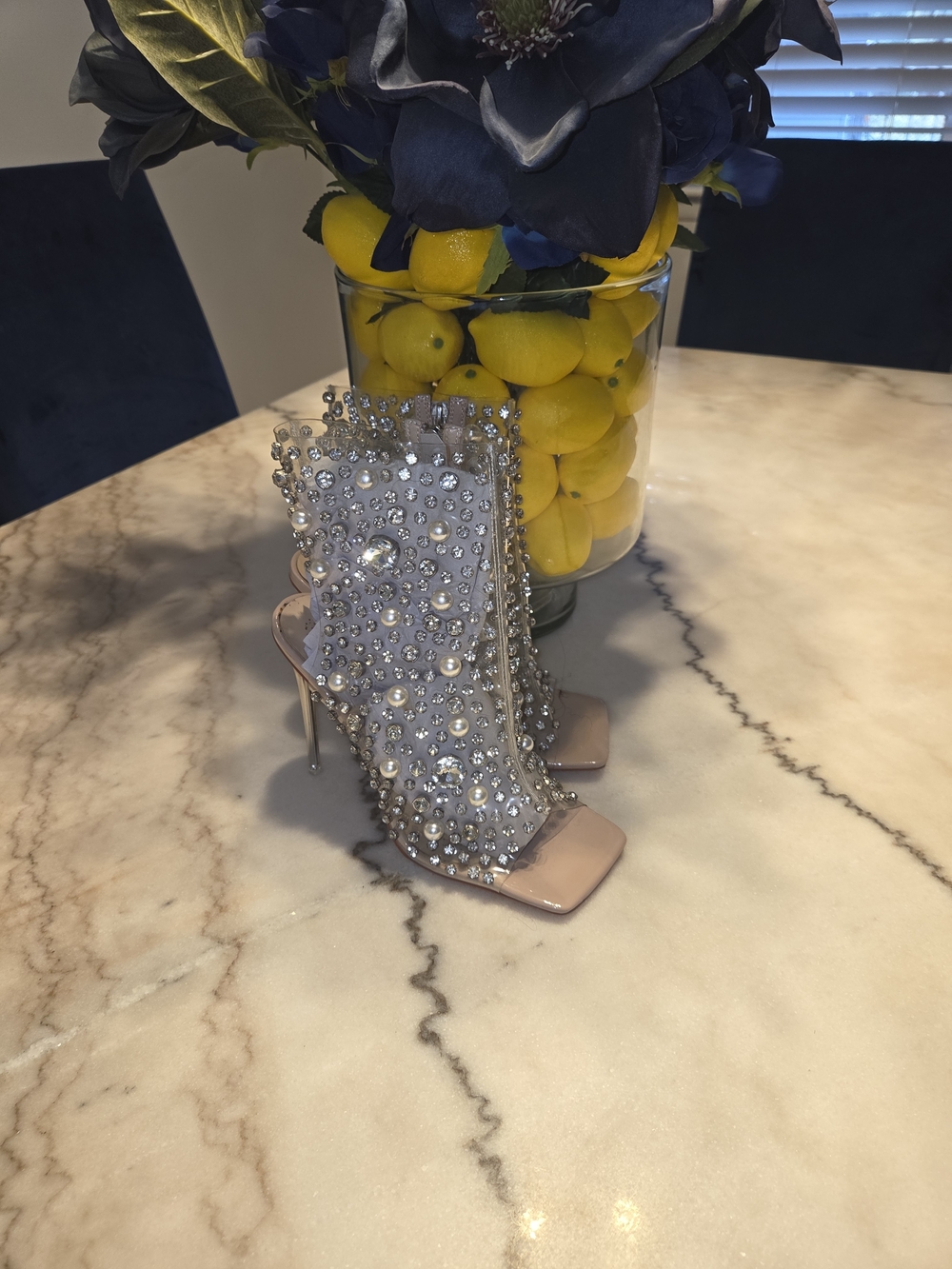 Azalea Wang Living The Life stiletto bootie in nude with crystals and pearls